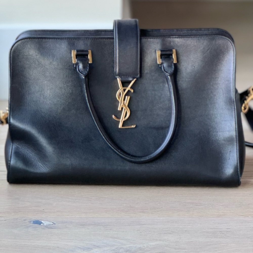 Yves Saint Laurent Calfskin Monogram black leather Cabas bag